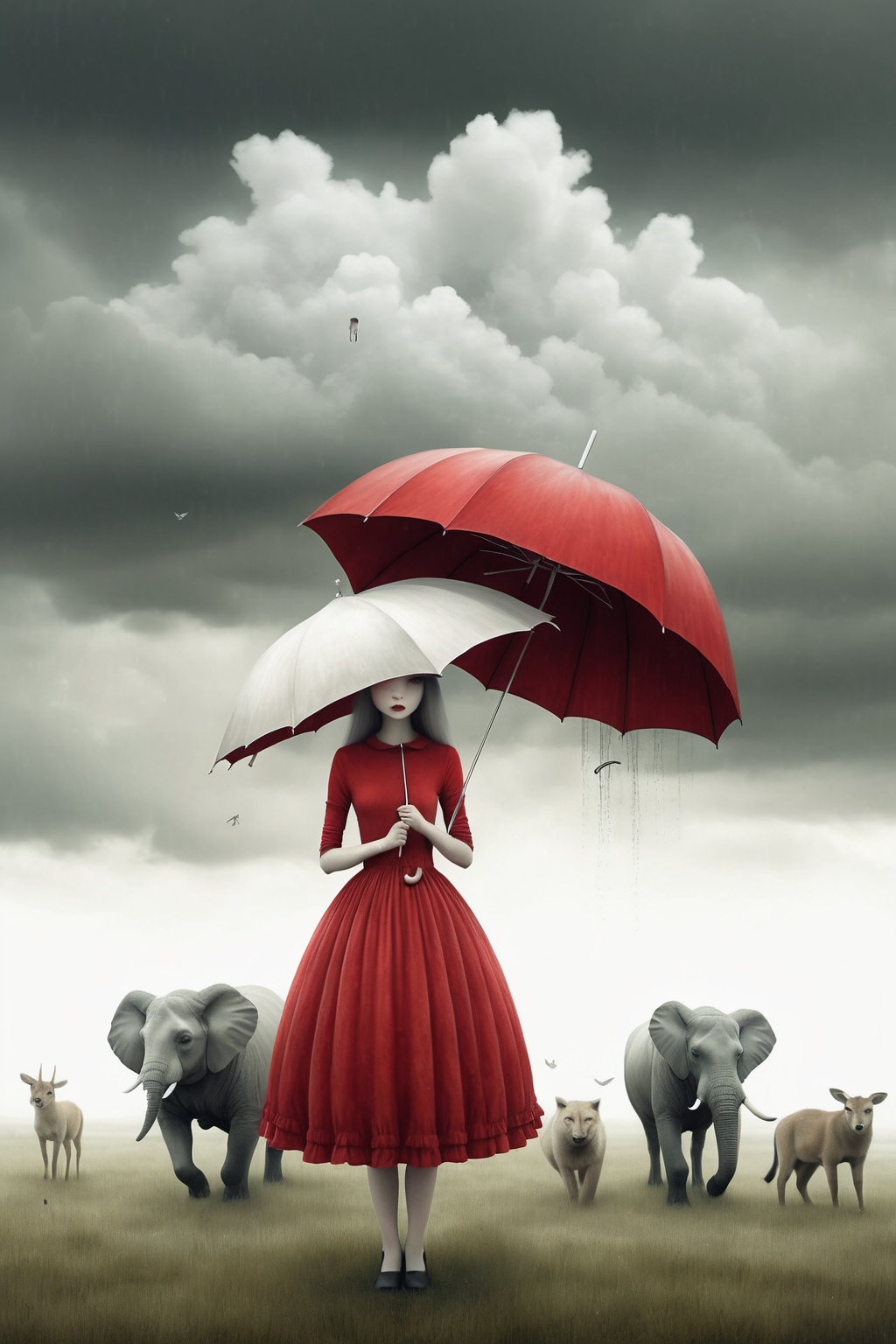 01216-277068653-female  with a red dress and a white hat,holding a large umbrella that shields her from a shower of  surrealism .She should be s.png